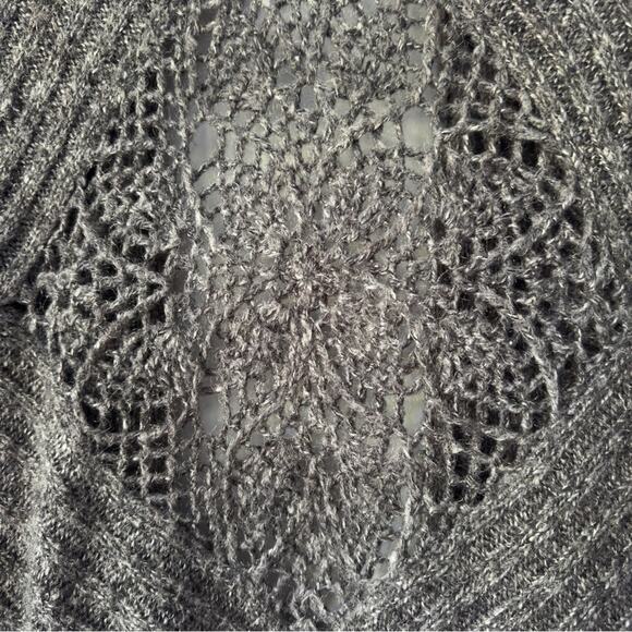 BCBGMaxAzria Long Tunic Cardigan Sweater Cuffed Sleeves Crochet Knit Ribbed EUC - Picture 4 of 14